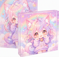 Vente en gros de briques en acrylique transparentes de 20 mm, impression UV personnalisée, dessins animés, artisanat en plastique pour cadeaux d'anniversaire et décoration