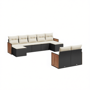 Ensemble de canapés de jardin en rotin noir 6 places, mobilier d'extérieur résistant aux intempéries, design contemporain, structure en teck - Product Image 1