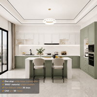 Cuisine modulaire moderne avec îlot, en contreplaqué, MDF et plan de travail en granit artificiel pour la maison