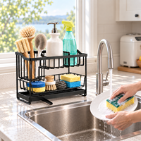 Support d'évier de cuisine en métal personnalisé, porte-éponge et torchon à drainage rapide, 2 niveaux, auto-drainant, pour comptoir