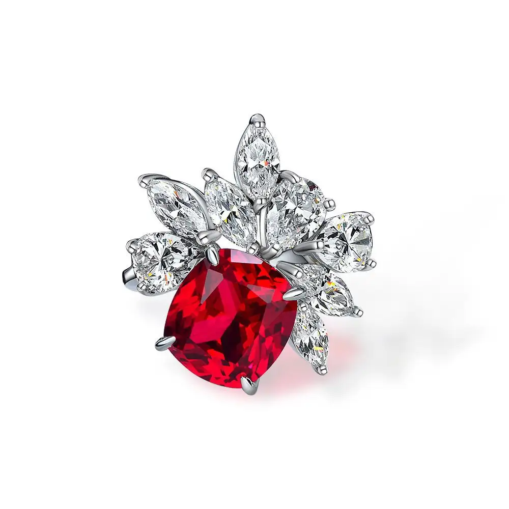 New Flower Design High-End 925 Sterling Silver Women's Inlaid Red Ruby Zircon Ring silver Engagement Jewelry