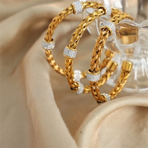 High End Luxury 18K Gold Plated Stainless Steel Zircon Charm Hologram Braided Women's Wedding Casual/Sporty <b>Bangle</b> <b>Bracelets</b> - Product Image 3
