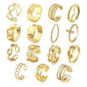 Anillos de Moda al por Mayor, Impermeables, Minimalistas, en Múltiples Estilos, Brillantes y Gruesos, Joyería para Mujer, Anillo de Acero Inoxidable Chapado en Oro de 18k - Product Image 4