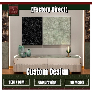 Consola de TV de Mármol Verde Veteado para Sala de Estar Moderna y Lujosa GOLDKING, Tela Fruncida Blanca de Alto Brillo, Personalizada Directamente de Fábrica - Product Image 1