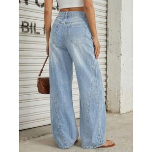 Jean évasé taille haute pour femme, coupe ample, en denim stretch, délavage clair, mélange coton et élasthanne - Product Image 4