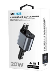 <span class=keywords><strong>Chargeur</strong></span> <span class=keywords><strong>Voiture</strong></span> Rétractable 4 en 1 Charge Rapide 2 Ports USB Adaptateur <span class=keywords><strong>Intelligent</strong></span> pour Tous Téléphones Mobiles et Montres Connectées - Product Image 2