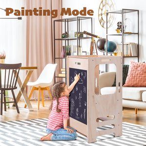 מגדל למידה מונטסורי עץ למידה מגדל עם לוח ציור לוח ומדבקות מספר חינוכי - Product Image 4