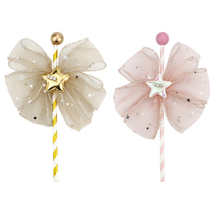 Mesh Lace Star Bow Fairy Wand Cake Topper Birthday Party Decoration Handmade Girly Princess Plug In - Product Image 4