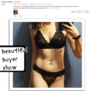 Biancheria da donna Sexy con scollo a V in <span class=keywords><strong>pizzo</strong></span> nero trasparente a pois <span class=keywords><strong>Bralette</strong></span> da donna Push up reggiseno T Back set di mutandine reggiseno - Product Image 5