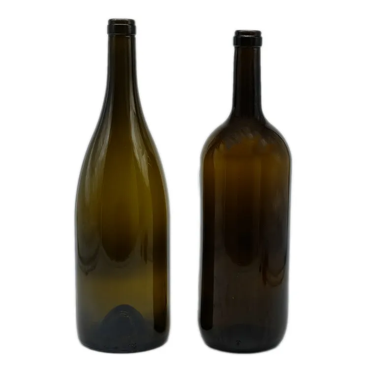 Stokta yeşil/Amber farklı şekil cam kırmızı şarap şişeleri pirinç şarabı Bordolese şişeleri