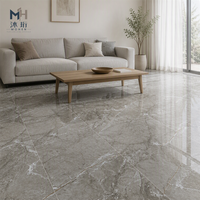En stock – Carreaux de porcelaine pleine masse 600x600mm, effet marbre gris brillant, pour projets hôteliers et villas, sols et murs intérieurs