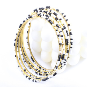 Fashion Beaded <b>Bracelets</b> Gold Black White <b>Beads</b> 65Mm Women's Jewelry Copper Alloy Bangles - Product Image 1