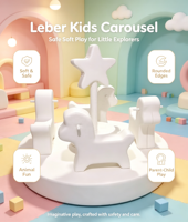 Weißes Softplay-Karussell mit Drehpferden, Spielplatz-Drehrutsche für Geburtstagsfeiern und Spielzentren