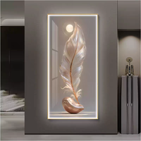 Bandes lumineuses LED à motifs plumeux de haute qualité en gros, tableaux décoratifs muraux en céramique et cristal de diamant