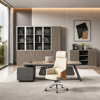 Ensemble de bureau de direction en forme de L, table en placage de bois avec armoire latérale pour projet de bureau d'entreprise