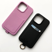 Coque de téléphone en cuir de vache véritable avec anneau de support de carte pour iphone 13 14 pro