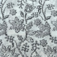 Tissu imprimé floral 100 % coton doux pour la peau, motif floral noir et blanc personnalisable, textile pour vêtements, faible MOQ