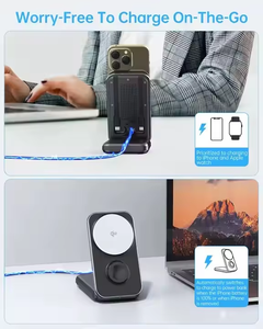 Sạc dự phòng LAIMODA di động, gấp gọn, từ tính, 8000mAh, 15W, <span class=keywords><strong>3</strong></span> trong 1, tích hợp sạc không dây và cáp - Product Image 4