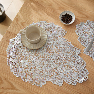 แผ่นรองจานลายใบไม้ ทรงกลม ดีไซน์โปร่ง กันลื่น ทำจาก PVC สำหรับโต๊ะอาหารตะวันตก ป้องกันความร้อน - Product Image 2