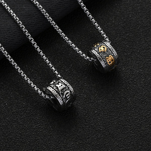 Bijoux bouddhistes en titane et en acier, pendentif en boule <span class=keywords><strong>de</strong></span> fortune <span class=keywords><strong>de</strong></span> 6 mots, Feng Shui, chaîne porte-bonheur pour hommes - Product Image 3