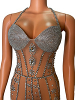 NOVANCE Y2368-C Robe de Soirée de Luxe Transparente à Bretelles, Strass et Pompons Effet Diamant pour Femme – Modèle Clubbing Sexy et Élégant