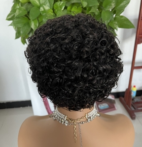 Prix de gros <span class=keywords><strong>13x1</strong></span> dentelle coupe lutin perruque Remy cheveux bouclés perruque courte dentelle transparente pour les femmes noires - Product Image 6