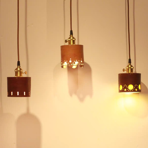 Handmade Hollowed-Out Cylinder Pendant <b>Light</b> Vintage Top Grain Veg-Tan Leather Brass <b>Chandelier</b> for Bedroom OEM - Product Image 2