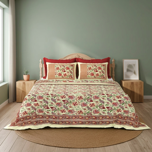 Bohemian Screen Print Bedsheet Indian Cotton <b>Floral</b> Jaipur Handmade Boho <b>Bedspread</b> King Size Bedroom Decor - Product Image 3