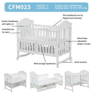 Nouveau lit bébé en bois convertible de haute qualité à hauteur réglable sur 3 niveaux, avec tête de lit en acrylique et éclairage intégré - Product Image 2