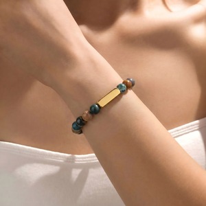 Natural Stone <b>Beaded</b> <b>Bracelet</b> With Gold Plate Bar Simple Design For Women Fashion Jewelry Yiwu Origin - Product Image 1