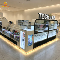 Mostrador Modular Minimalista Moderno para Exhibición de Teléfonos Móviles con Estación de Reparación, Iluminación LED y Kiosco de Exhibición Tipo Isla