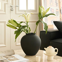 Vase en céramique noir à grande capacité, vase à fleurs vintage haut de gamme, ornements décoratifs, vases en céramique hydroponiques pour la décoration de la maison