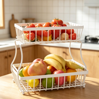 Panier à fruits carré blanc à 2 niveaux en métal, paniers de rangement décoratifs pour la cuisine, les boissons, les aliments et les légumes