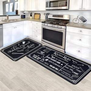 Tapis de cuisine antidérapant, imperméable et lavable en diatomite et PVC, fin, fabriqué à la machine, moderne, noir et blanc, rembourré, anti-fatigue pour salon - Product Image 1