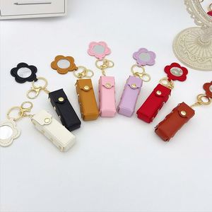 New Stylish PU Leather Lipstick Holder <b>Key</b> Chain with Mirror Portable Chapstick Sleeve Makeup Bag Soft Lip-Balm Holder - Product Image 2