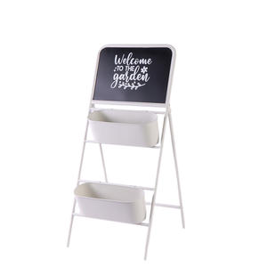 2-laags Vintage Grijze Metalen Tuinplant Plank Roestvast Buitentuindecor Met Bloempothouder En Tuingereedschap - Product Image 2