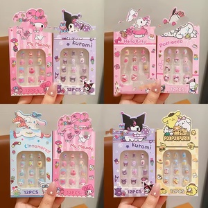 Lot de 12 <span class=keywords><strong>faux</strong></span> ongles réutilisables pour enfants, motif <span class=keywords><strong>anime</strong></span> mignon, à presser avec colle et autocollants, idéal pour les fêtes - Product Image 2