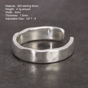 Anillos de plata de ley para hombre y mujer, joyería ajustable minimalista con diseño de martillo de mano brillante, S925 - Product Image 3