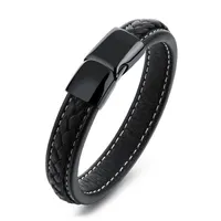 Pure Black Titanium Leather Bracelet for Men