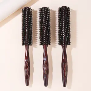 Private Label Wood Handle Natural Boar Bristle Hair Brush Barber Rolling Comb Anti-static Hair Brush