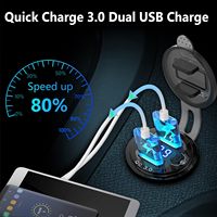 Chargeur USB double QC3.0 12V avec voltmètre, prise USB étanche pour moto avec interrupteur à bouton