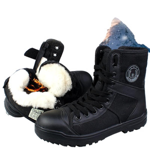 Bottes de combat montantes Jigao pour hommes et femmes, en cuir isolant, patchwork, à talon bas, noires, pour la sécurité et les activités de plein air - Product Image 5