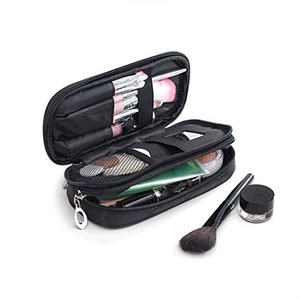 Sacs à maquillage, sac à maquillage professionnel en nylon matelassé avec logo personnalisé, sac de voyage pour filles, noir, mignon - Product Image 1