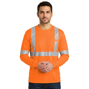 T-shirt de travail réfléchissant à manches longues haute visibilité pour homme, personnalisable avec logo, pour l'hiver et les travaux de construction - Product Image 1