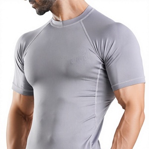 Camiseta Deportiva de Compresión para Hombre, Color Gris, Manga Raglán, Corte Ajustado, Secado Rápido, Cuello Redondo, Tejido de Poliéster - Product Image 5