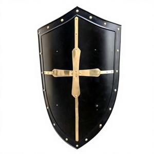 Escudo de Caballero Medieval Negro, Escudo de Guerrero Desgastado por la Batalla, Réplica de Acero de Calibre 18 para LARP - Product Image 1