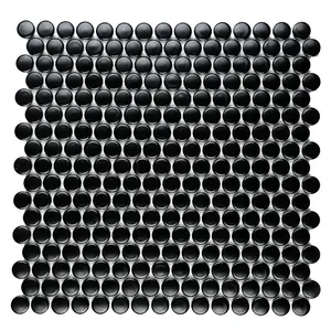 291x315mm beyaz tam vücut parlak mozaik duvar tuğlaları siyah mat yer karoları dairesel düğme mozaik banyo mutfak için balkon
