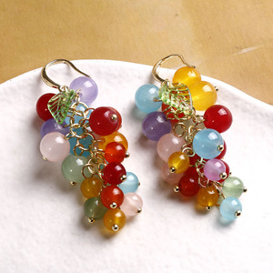 Boucles <span class=keywords><strong>d</strong></span>'oreilles pendantes en perles de verre faites à la main, motif <span class=keywords><strong>raisin</strong></span> coloré, pour femmes, nouveau style ethnique rétro tendance, longues attaches, boucles <span class=keywords><strong>d</strong></span>'oreilles fruits sucrés - Product Image 5