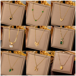 Xixi Fashion Rvs Zirkoon 18K Goud Hart Vlinder Hanger Halskettingen Vrouwen Vintage Parel Shell Boog Ketting Voor Geschenken - Product Image 1