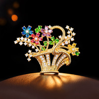 Broche de luxe XILIANGFEIZI de haute qualité en zircon, motif panier de fleurs coloré, accessoires de revers de costume au design personnalisé